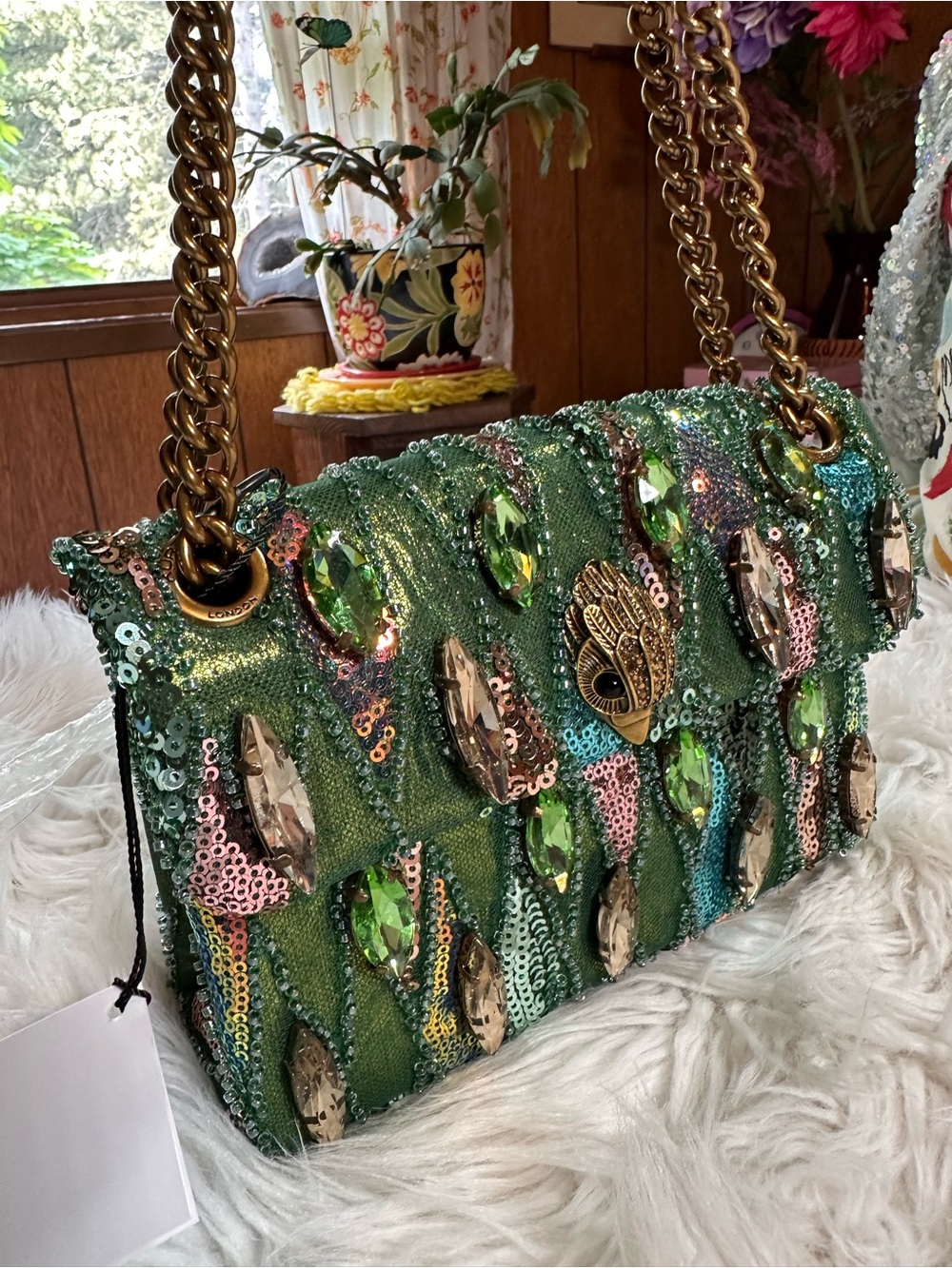 Kurt Geiger • Ornate Green Beaded & Sequin Mini Kensington - Picture 6 of 16